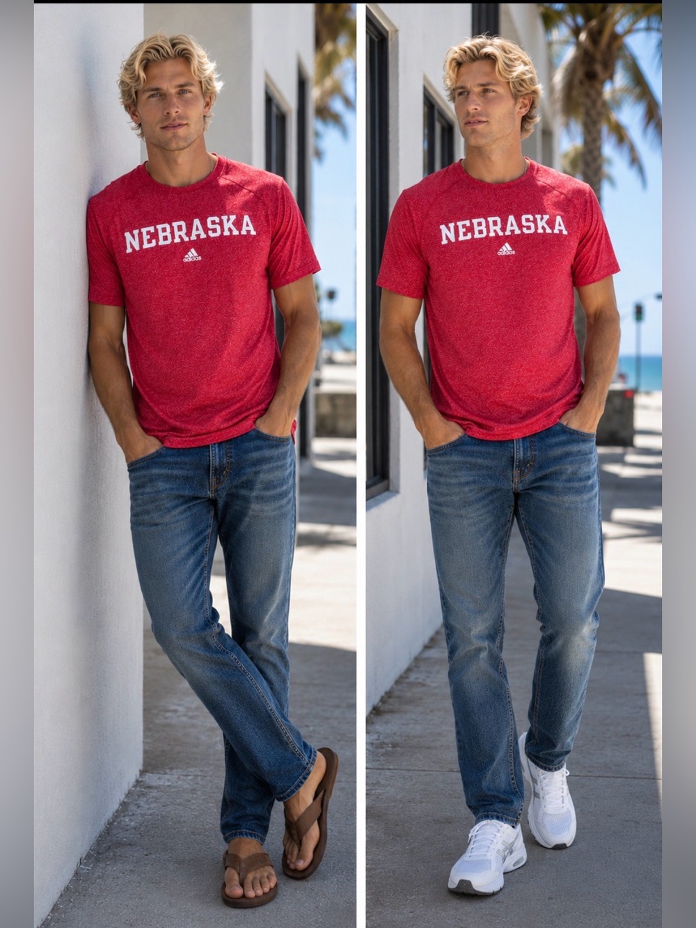 Adidas Red Nebraska Graphic Tee
